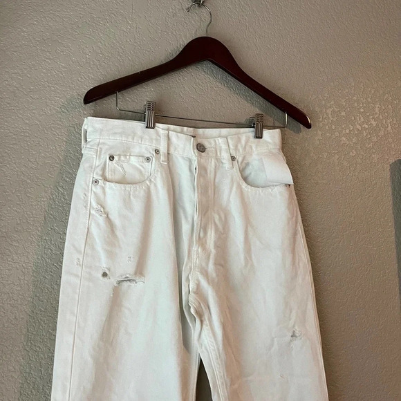 Moussy Vintage Distressed White Denim Jeans Button Fly Size 28 New NWT Raw Hem - Picture 10 of 12